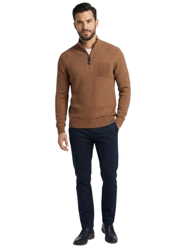 Image for Men's Textured Polo Sweater,Brown