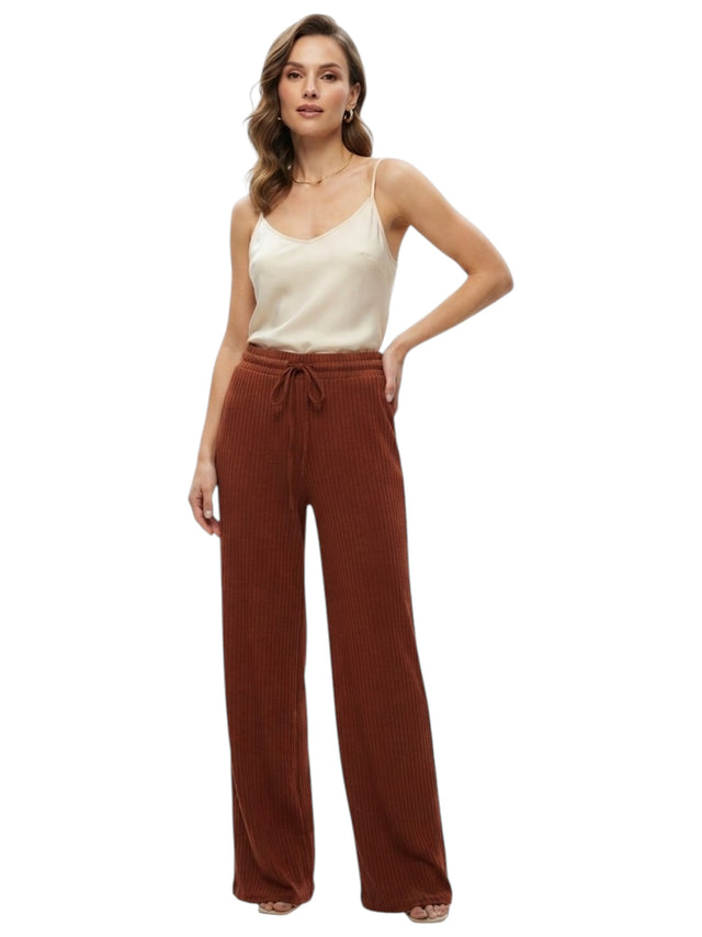 Image for Women's Plain Ribbed Pants,Brown