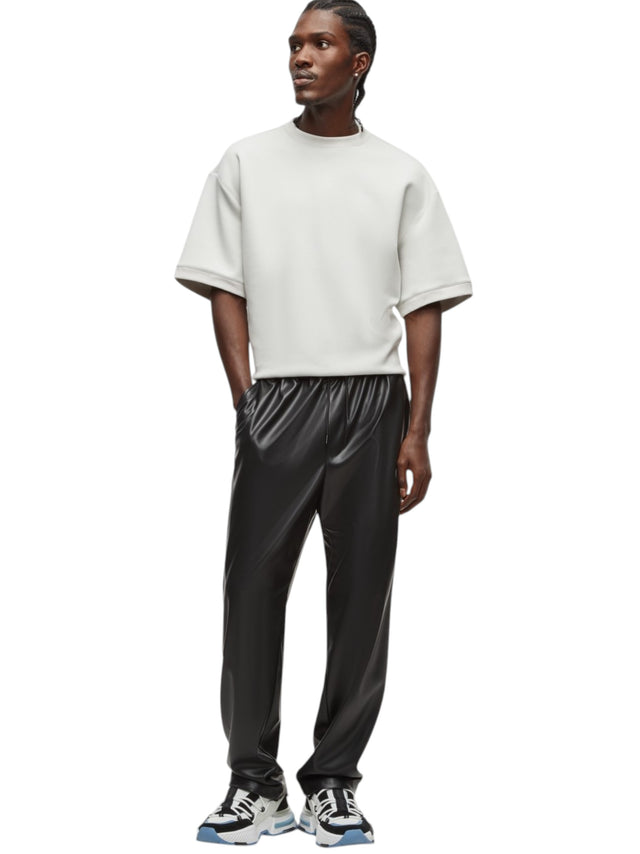 Image for Men's Plain Leather Pants,Black