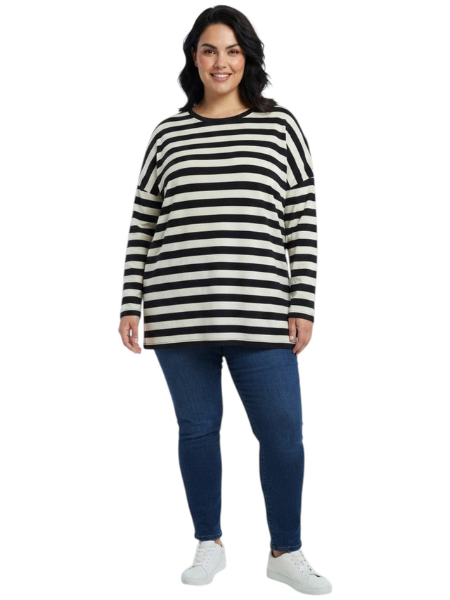 Image for Women's Striped Top,Black/Beige