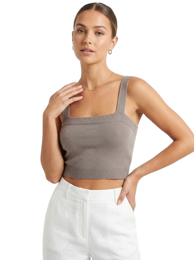 Image for Women's Plain Solid Crop Top,Khaki