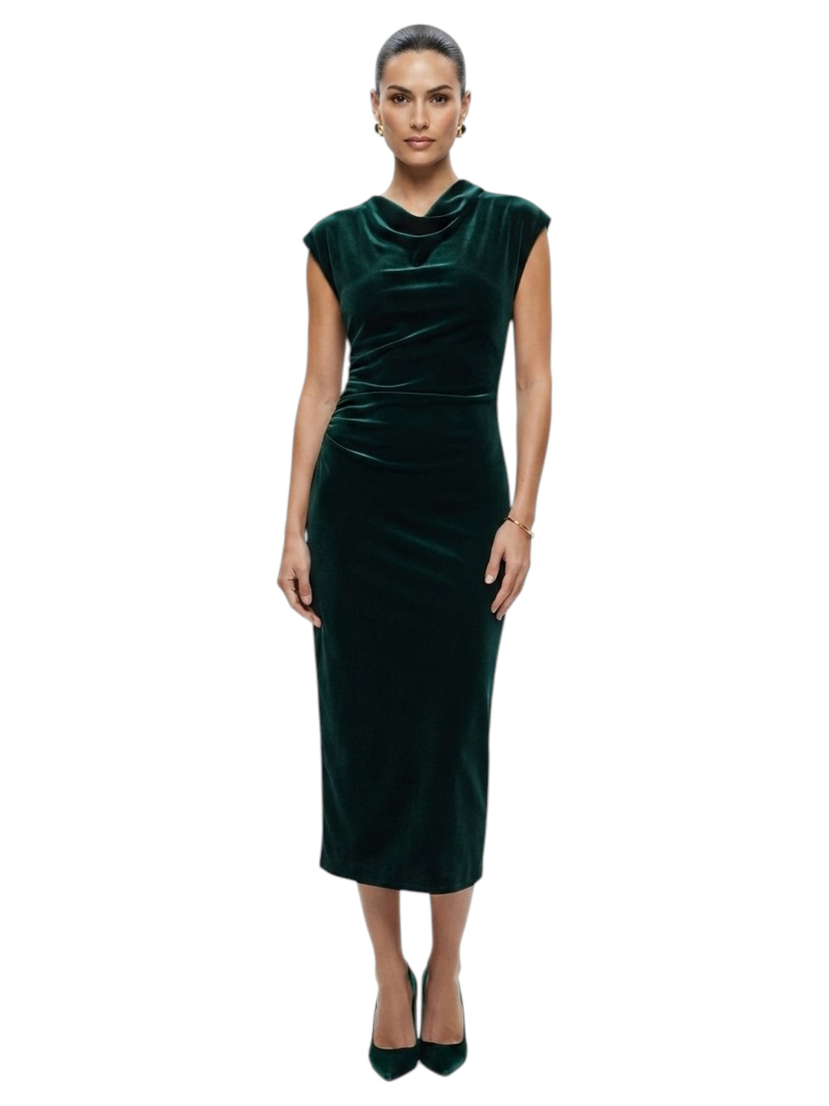 Image for Women's Plain Velvet Dress,Green