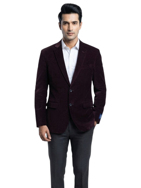 Image for Men's Plain Velvet Blazer,Dark Burgandy