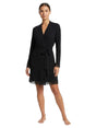 Image for Women's Plain Solid Wrap Robe With Lace,Black