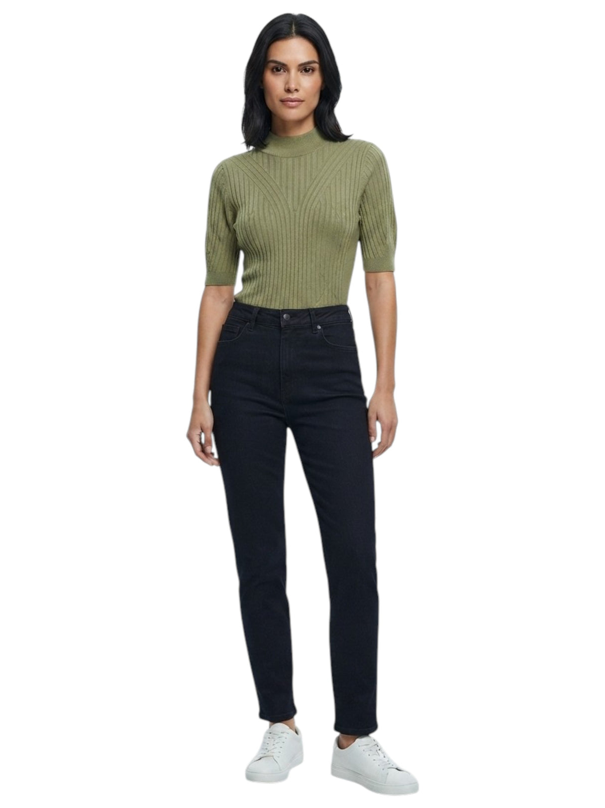 Image for Women's Plain Ribbed Top,Olive