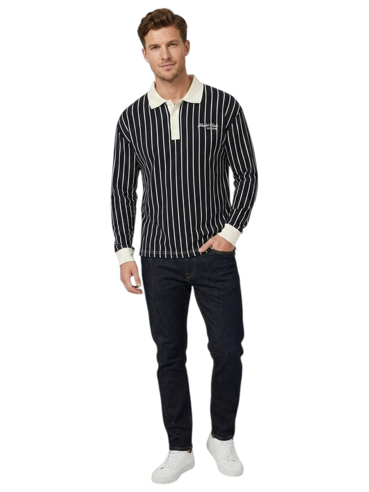 Image for Men's Striped Polo Shirt,Navy