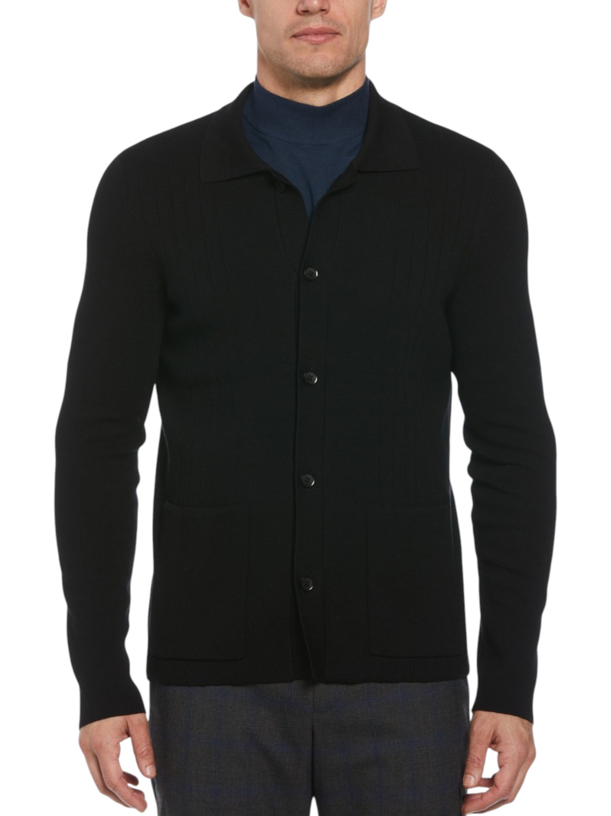 Image for Men's Ribbed Cardigan,Black