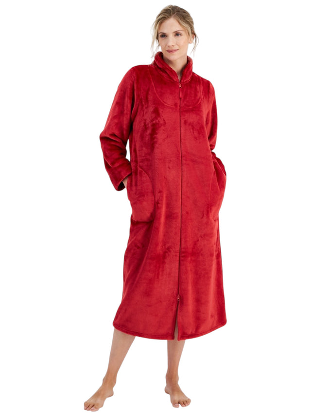 Image for Women's Plain Faux Fur Zipper Fly Robe,Red