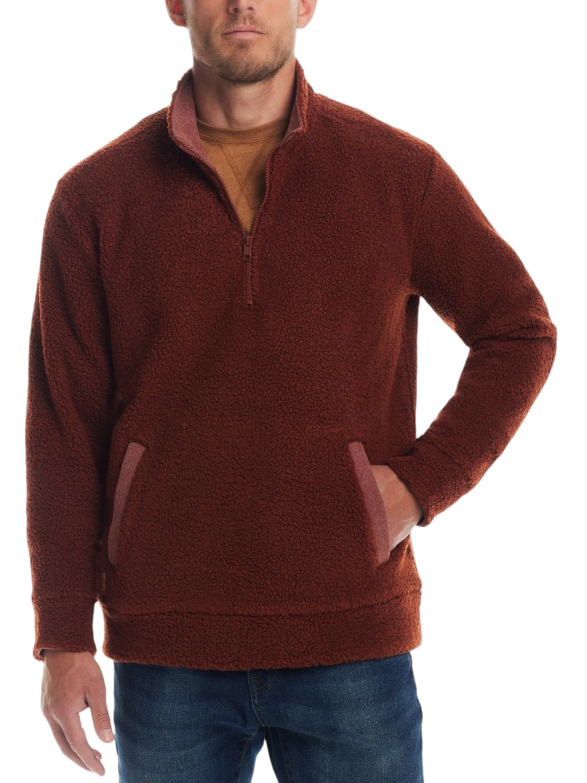Image for Men's Textured Faux Fur Sweater,Brown