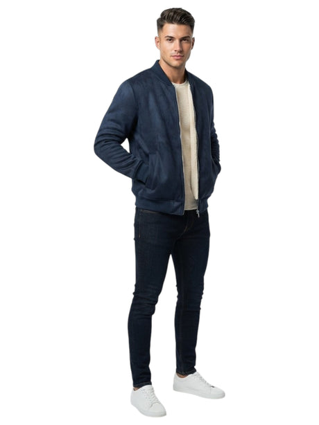 Image for Men's Textured Jacket With Faux Fur Inside,Navy