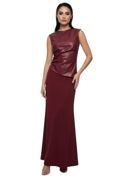 Image for Women's Plain Solid Leather Dress,Burgandy