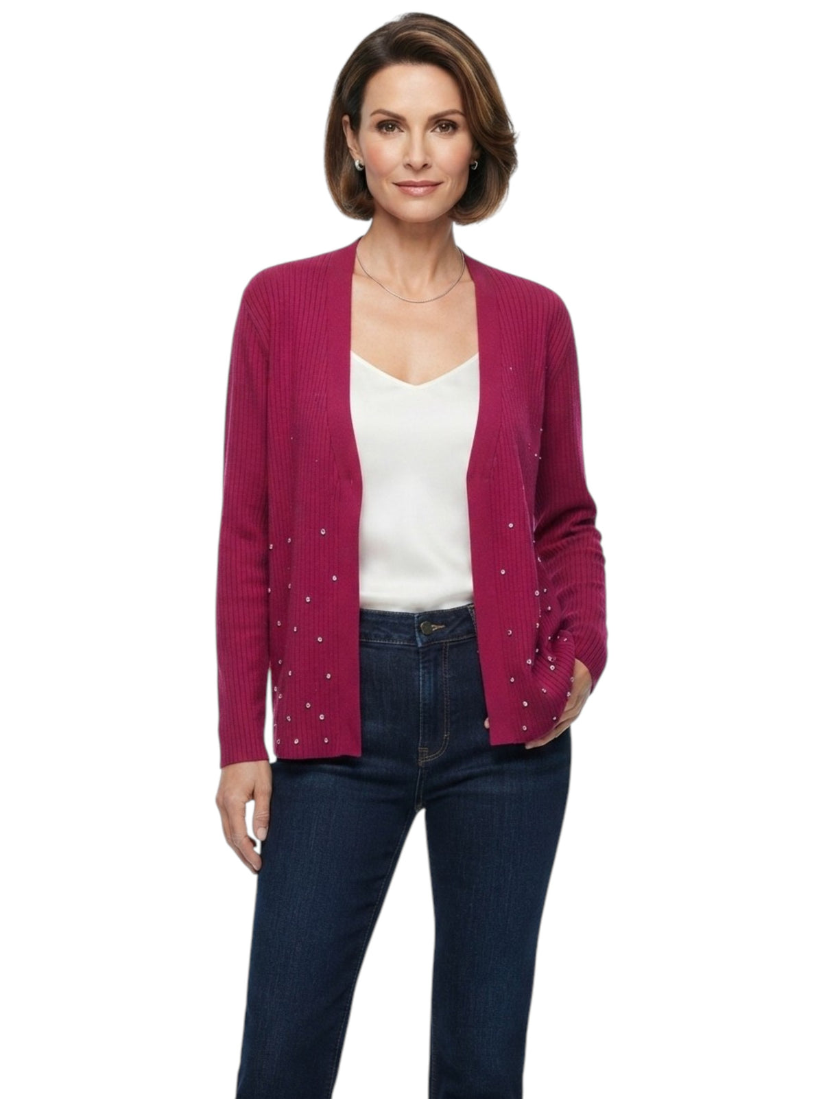 Image for Women's Strass Embellished Cardigan,Hot Pink