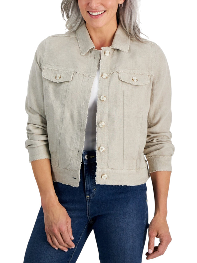 Image for Women's Plain Linen Jacket,Beige