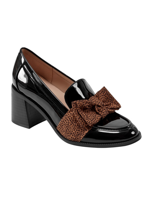 Image for Women's Printed  Heel Loafers Shoes,Black/Brown