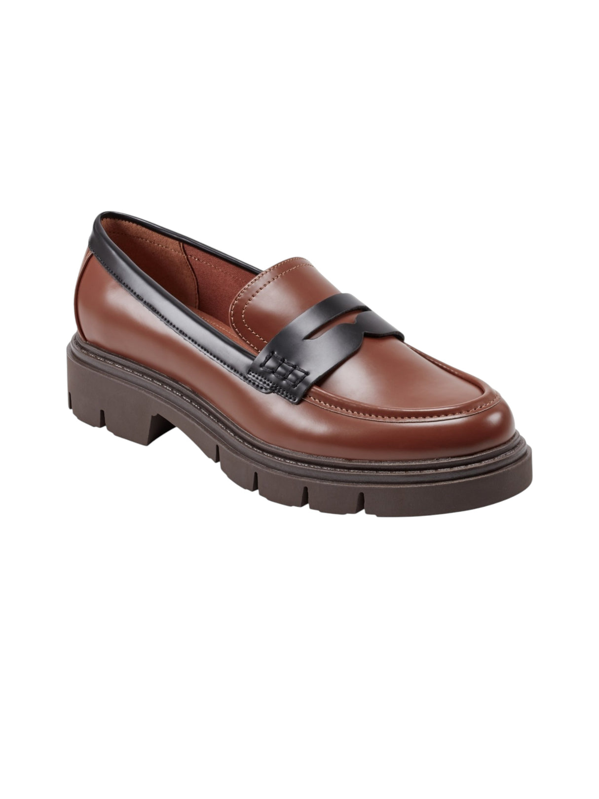 Image for Women's Plain Cube Lug Sole Penny Loafers Shoes,Brown