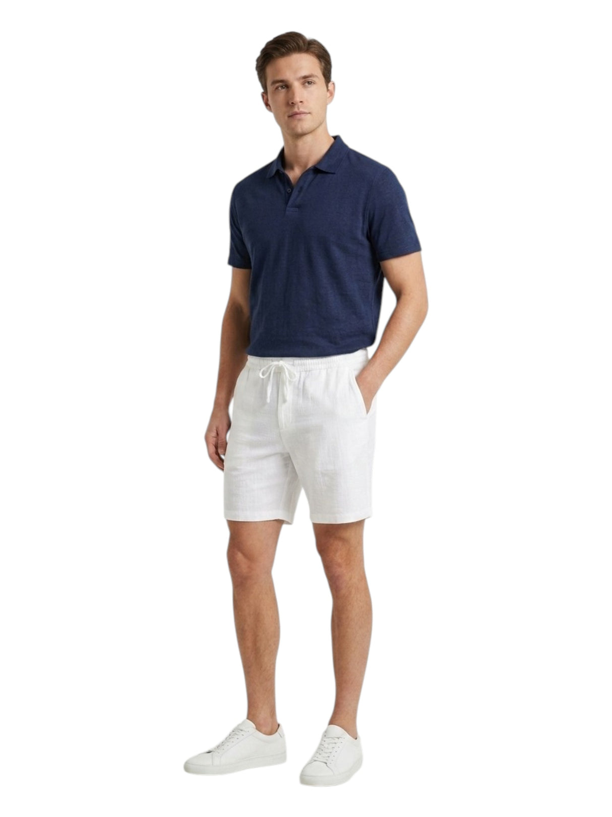 Image for Men's Plain Solid Linen Short,White