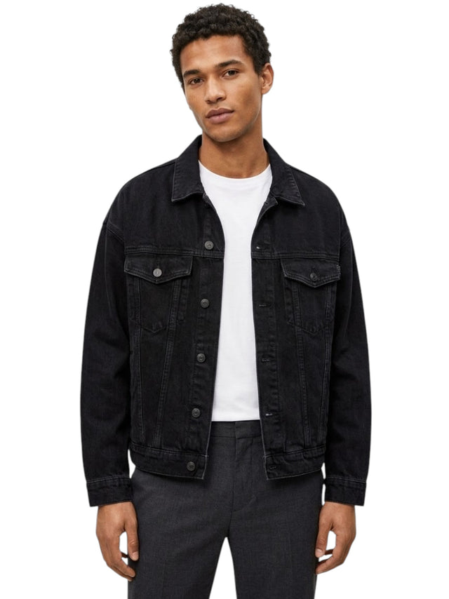 Image for Men's Plain Solid Denim Jacket,Black