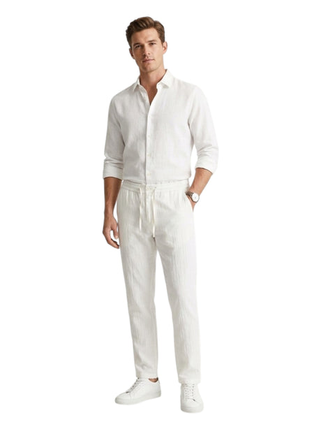 Image for Men's Plain Solid Linen Pant,White