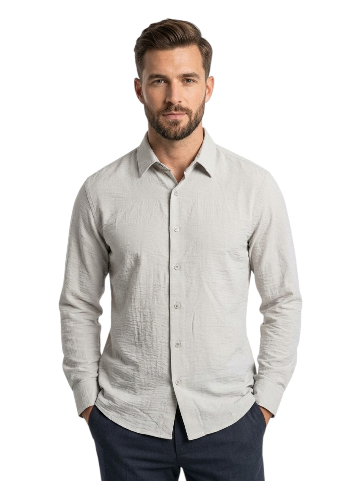 Image for Men's Plain Solid Linen Dress Shirt,Grey