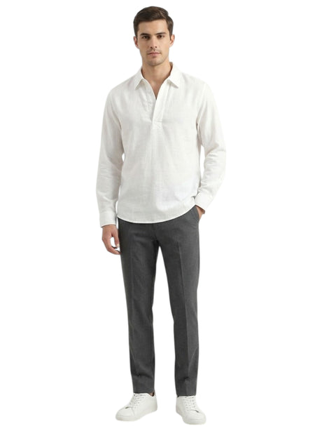 Image for Men's Plain Solid Linen Top,White