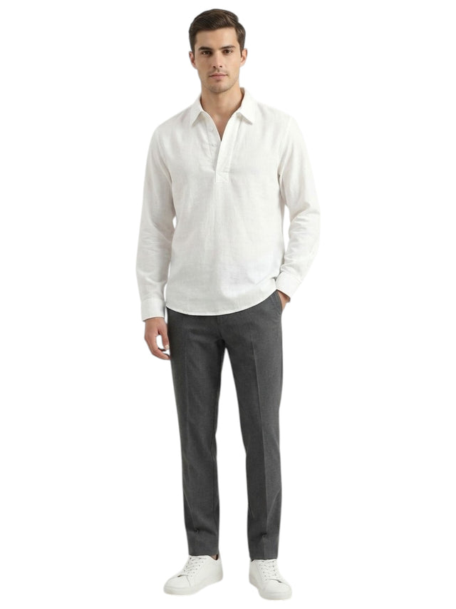 Image for Men's Plain Solid Linen Top,White