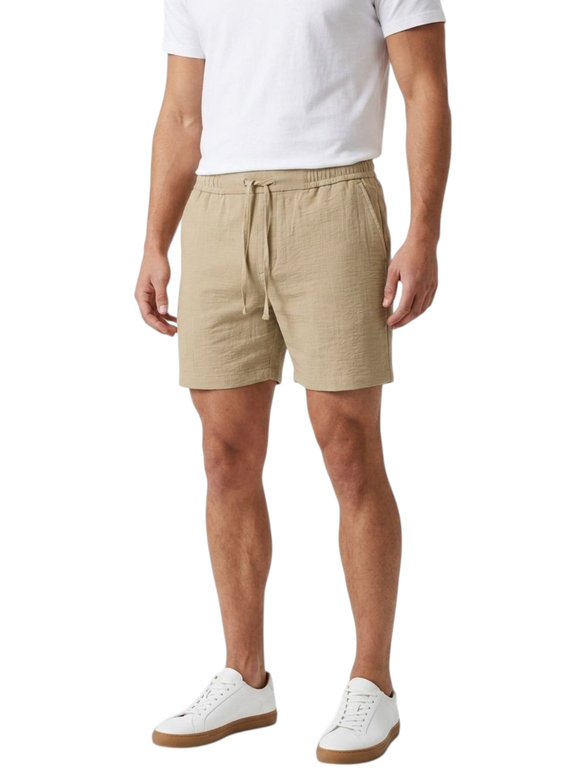 Image for Men's Plain Solid Linen Short,Dark Beige