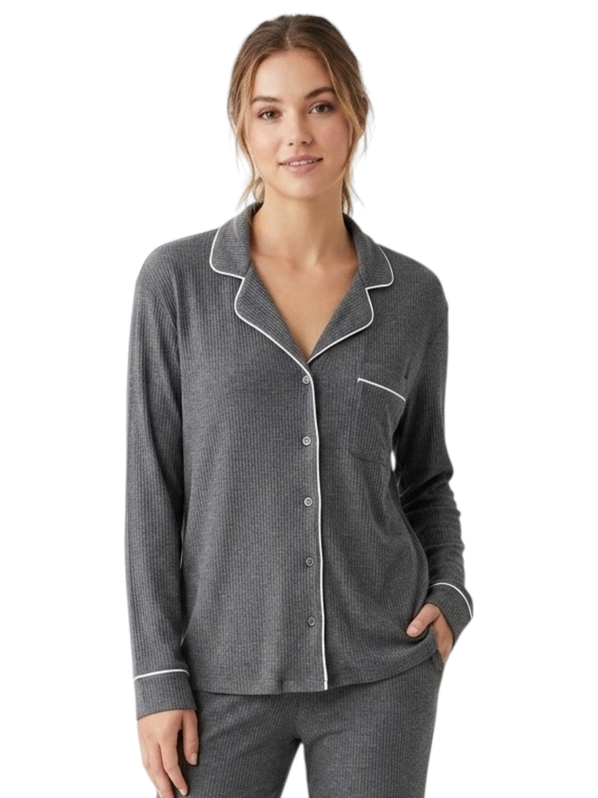 Image for Women's Ribbed Sleepwear Chemise,Grey