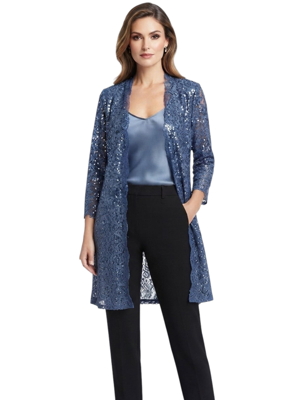 Image for Women's Lace Sparkly Cardigan,Dusty Blue