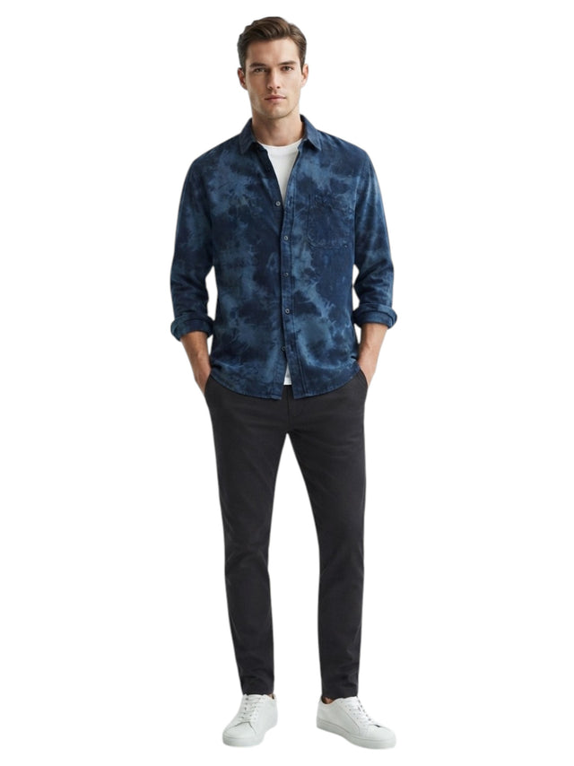 Image for Men's Printed Denim Dress Shirt,Navy