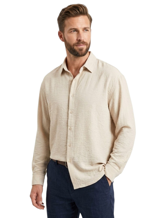 Image for Men's Plain Solid Linen Dress Shirt,Beige