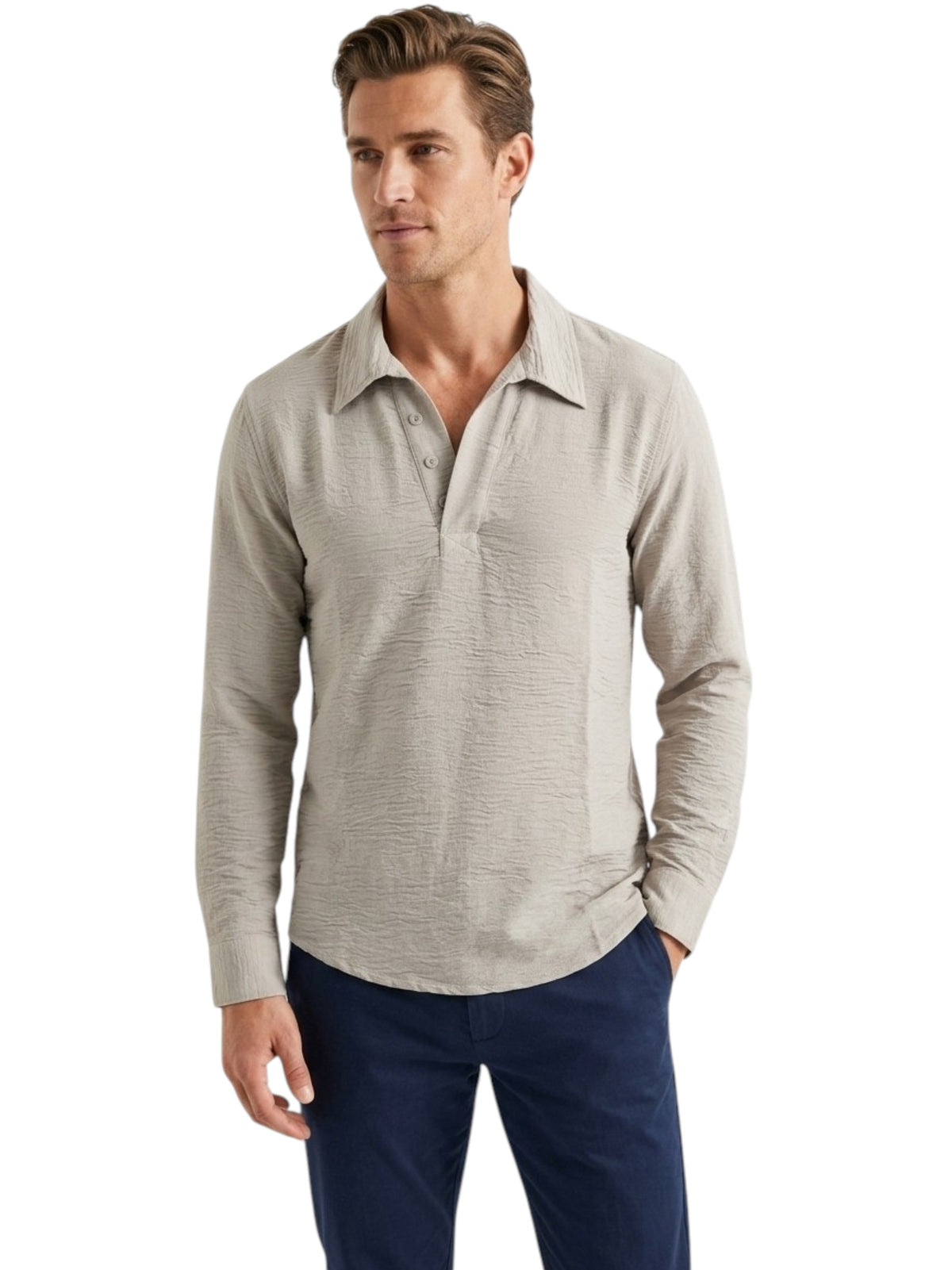 Image for Men's Plain Solid Linen Top,Grey