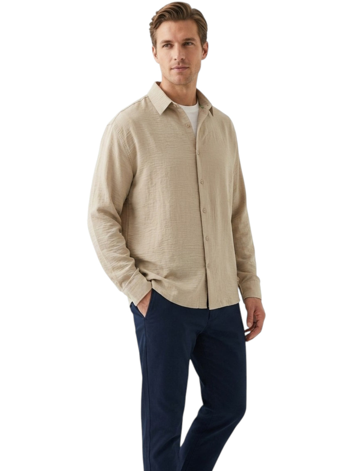 Image for Men's Plain Solid Linen Dress Shirt,Dark Beige
