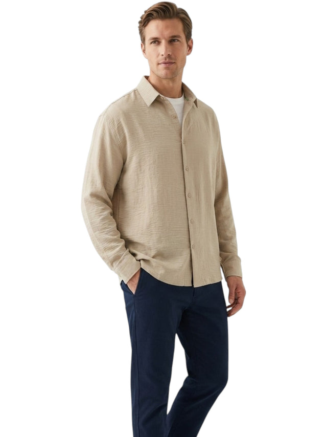Image for Men's Plain Solid Linen Dress Shirt,Dark Beige