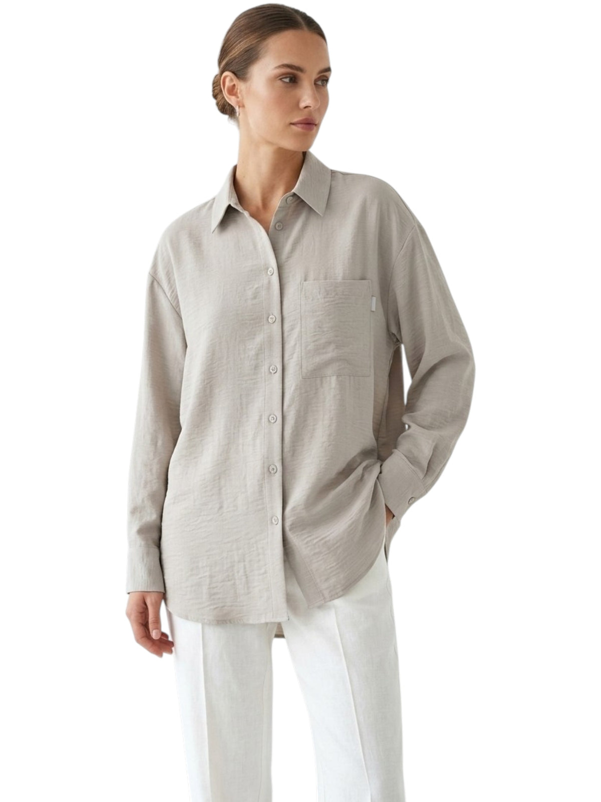 Image for Women's Plain Solid Linen Dress Shirt,Grey