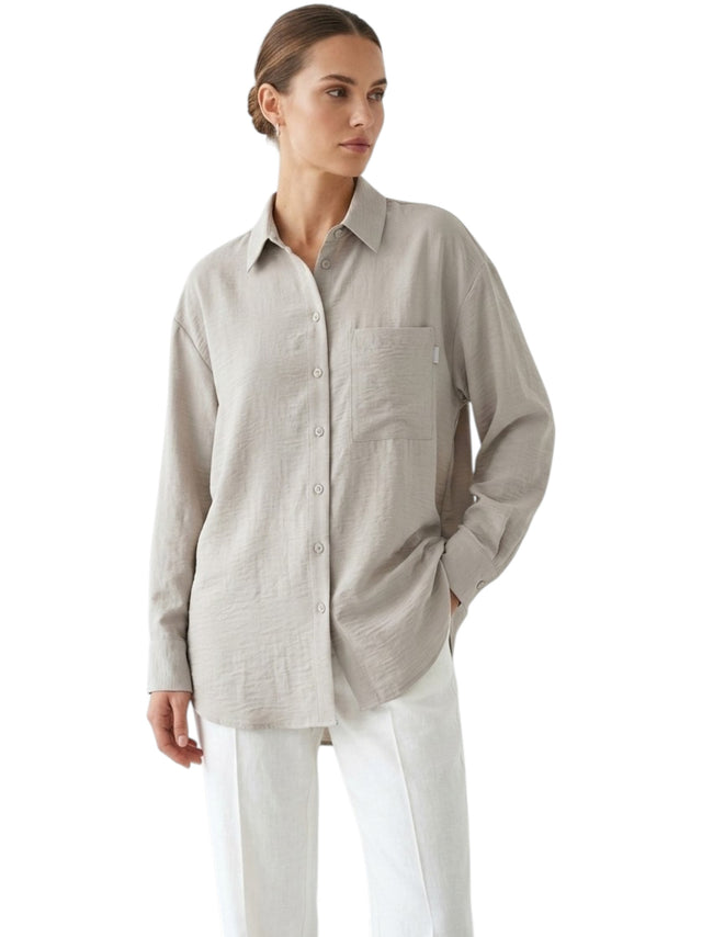 Image for Women's Plain Solid Linen Dress Shirt,Grey