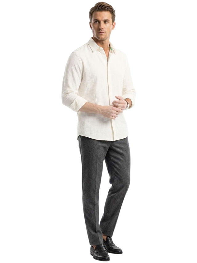 Image for Men's Plain Solid Linen Dress Shirt,White