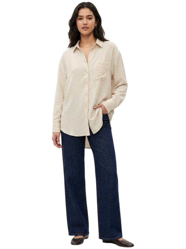 Image for Women's Plain Solid Linen Dress Shirt,Beige