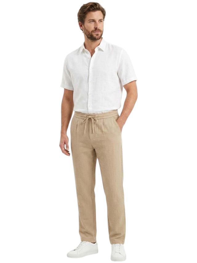 Image for Men's Plain Solid Linen Pant,Dark Beige