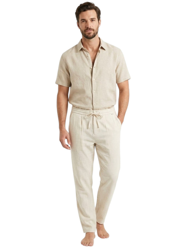 Image for Men's Plain Solid Linen Pant,Beige