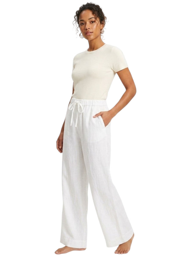 Image for Women's Plain Solid Linen Pant,White