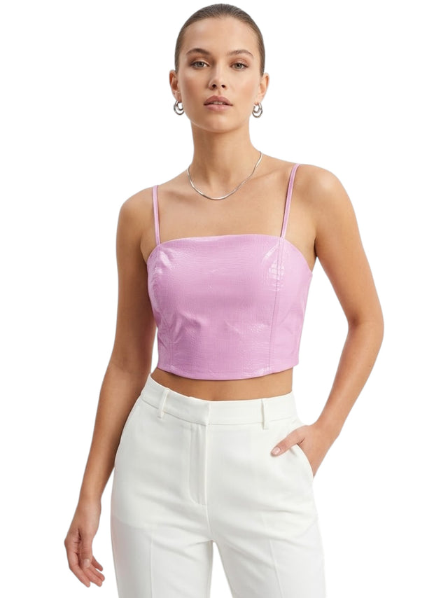 Image for Women's Plain Leather Crop Top,Pink