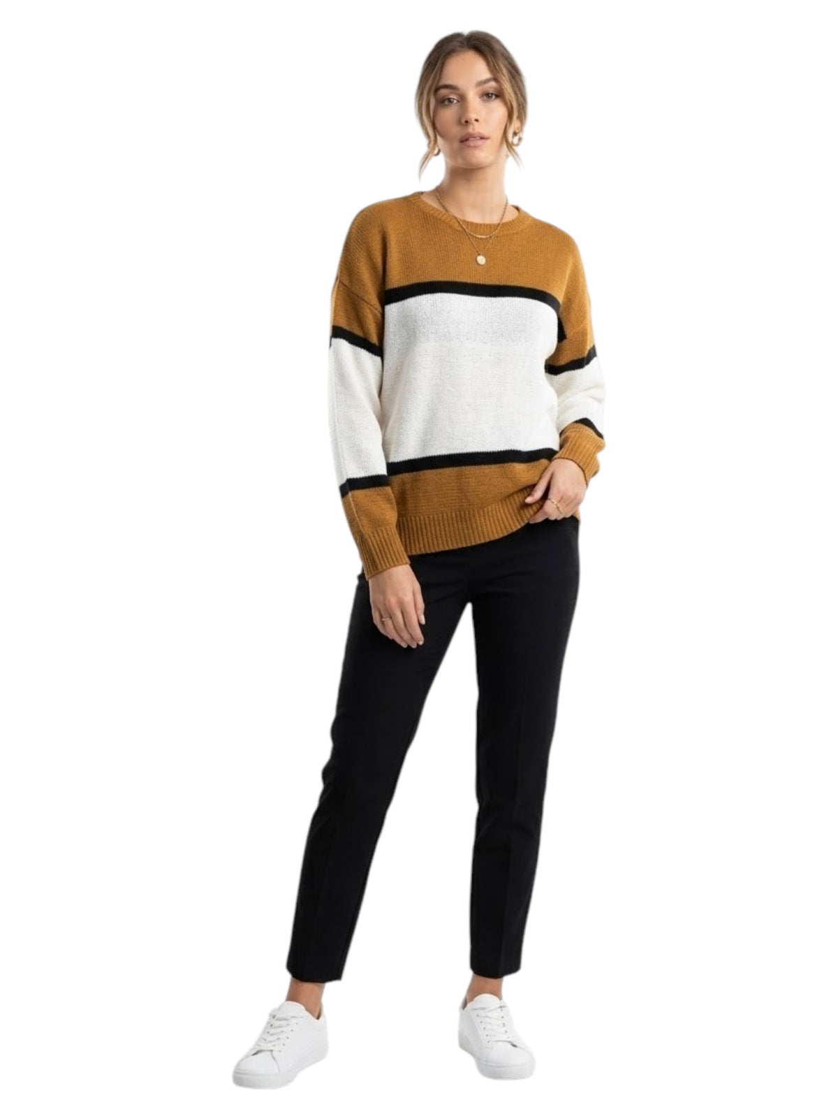Image for Women's ColorBlocked Knitted Sweater,Brown