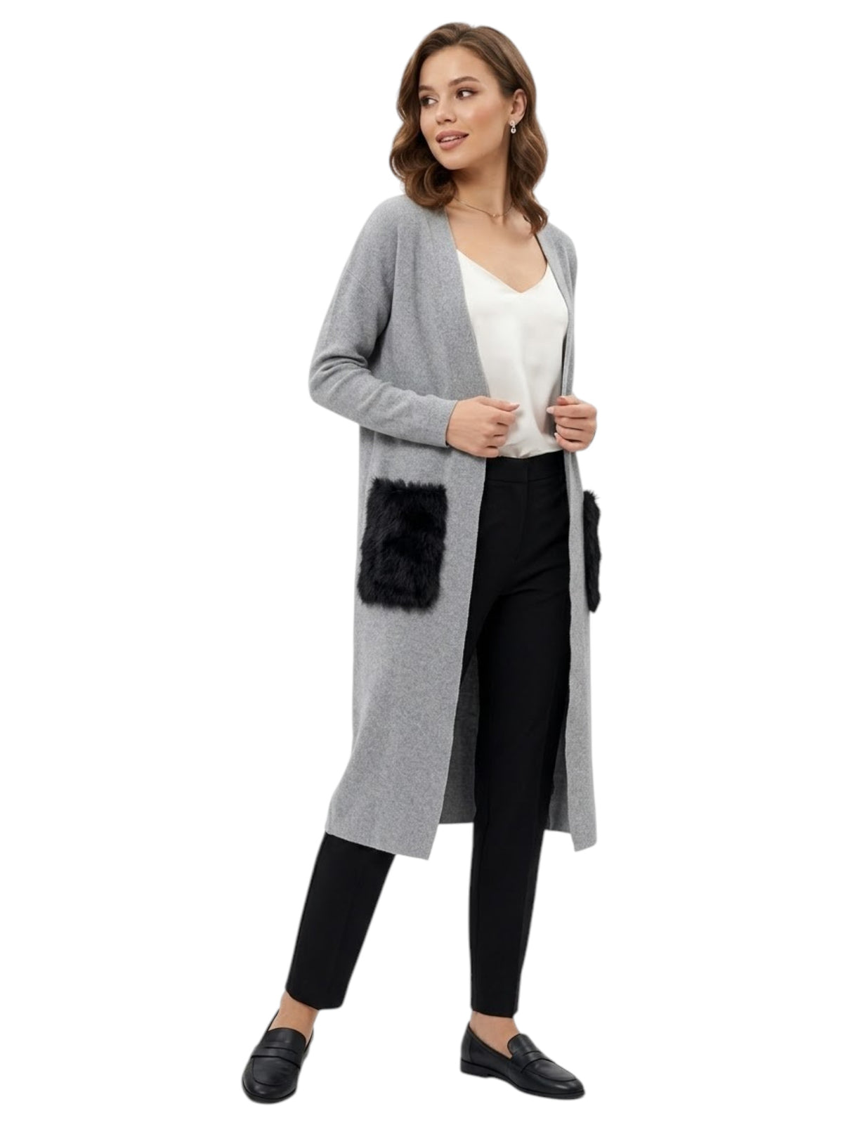 Image for Women's Plain Solid Cardigan,Grey