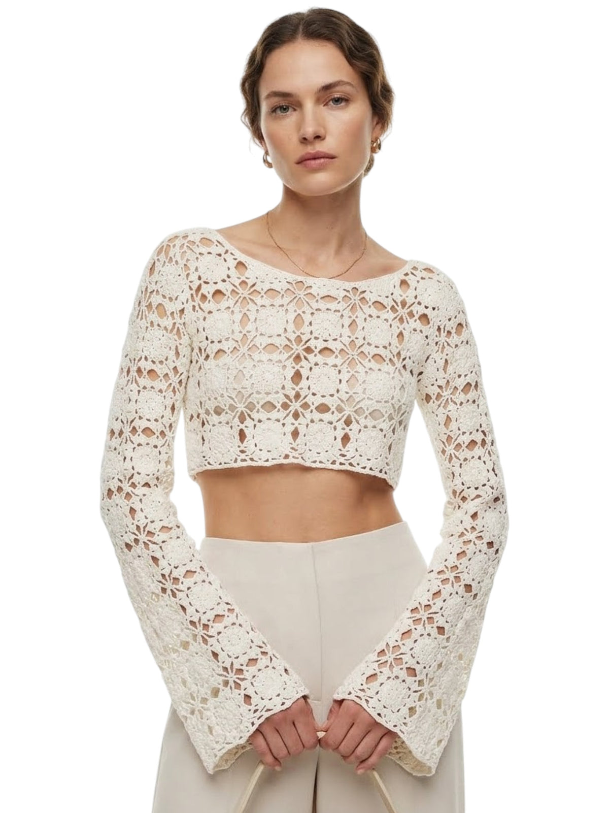 Image for Women's Floral Open Knitted Top,White