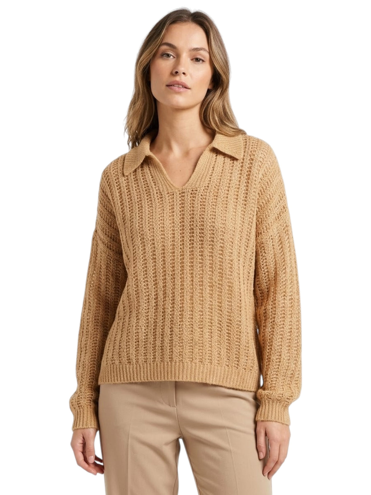Image for Women's Open Knitted Sweaters,Dark Beige
