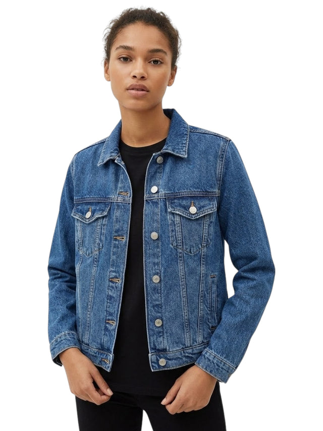 Image for Women's Plain Solid Denim Jacket,Blue