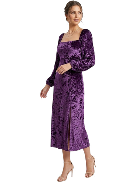 Image for Women's Plain Velvet Dress,Dark Purple