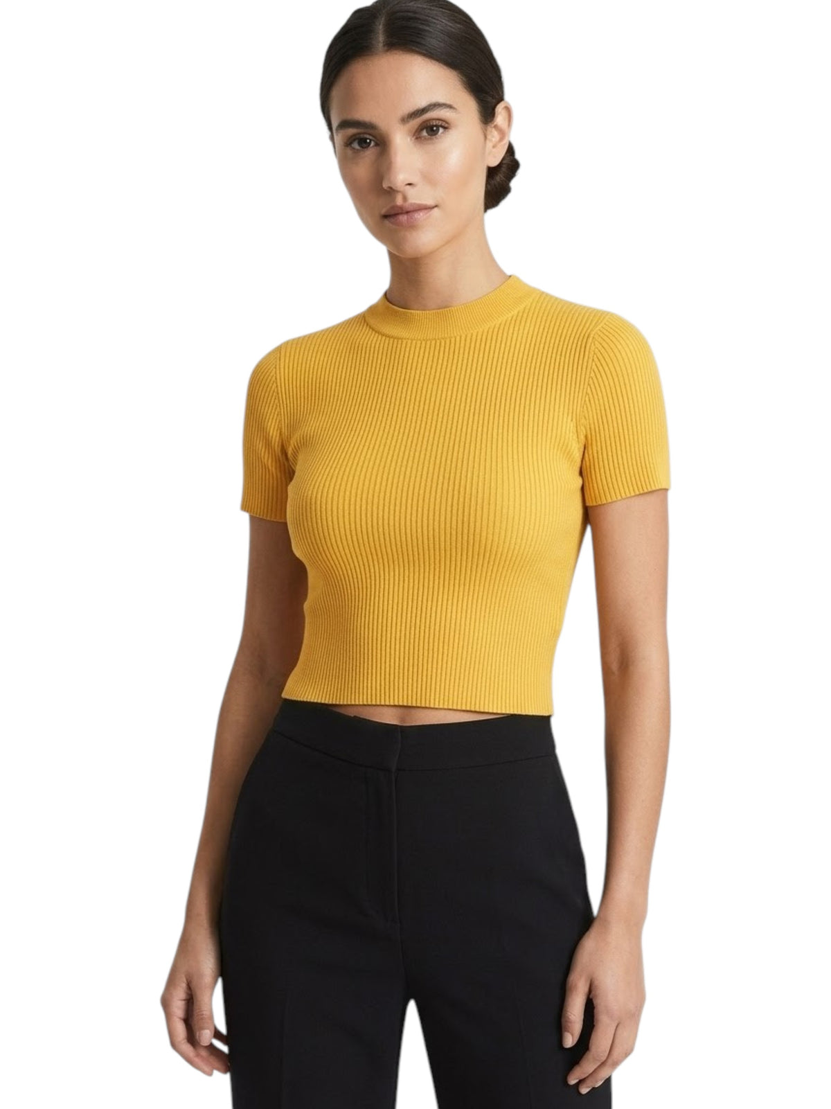 Image for Women's Ribbed Crop Top Open Back,Mustard Yellow