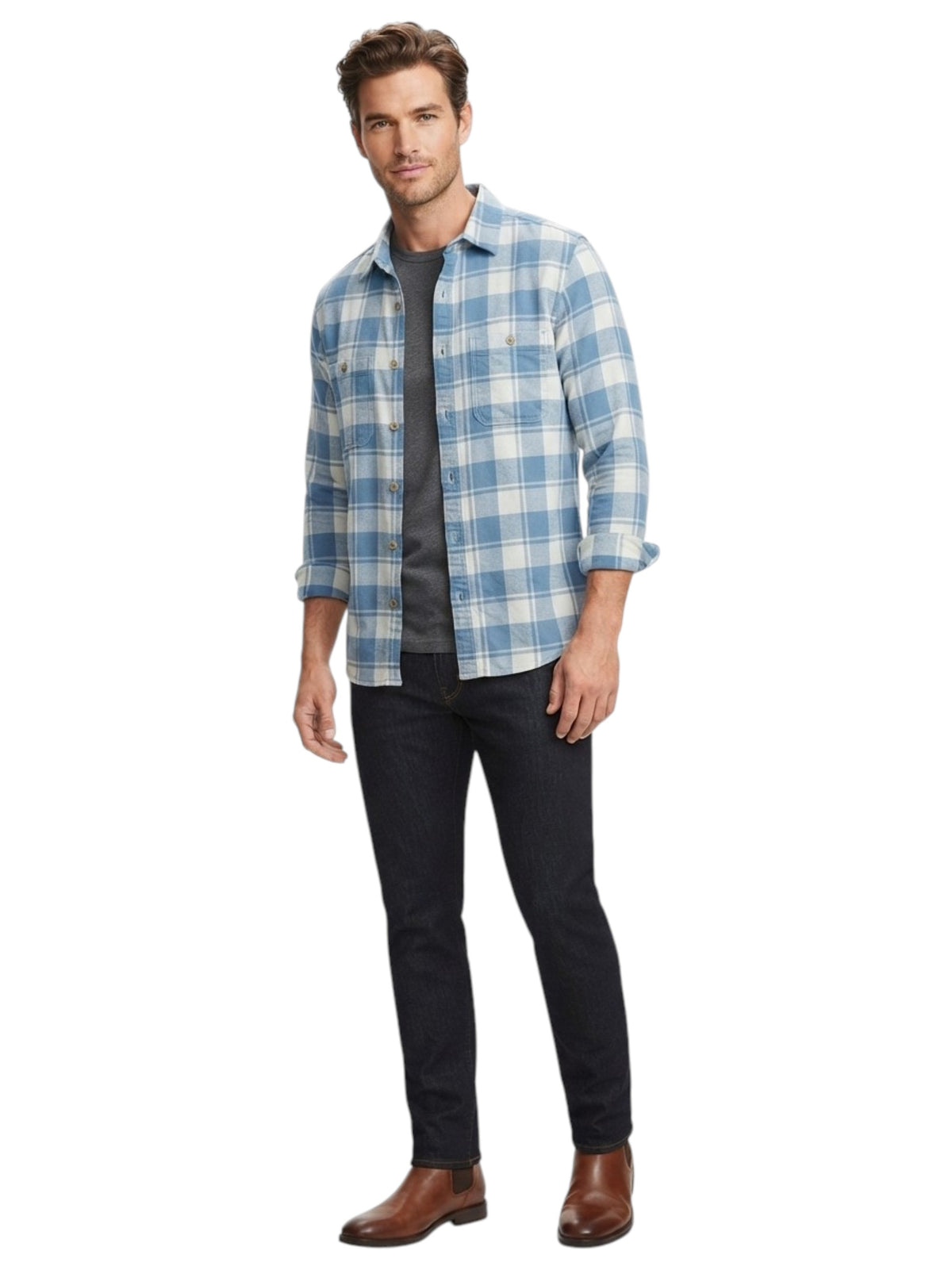Image for Men's Plaid Dress Shirt,Blue