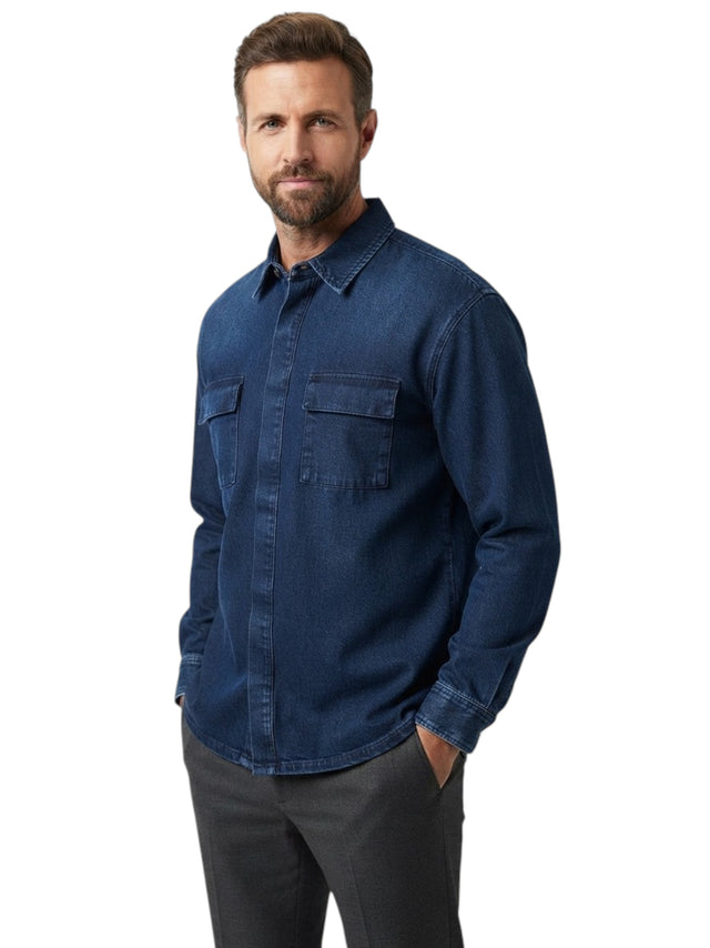 Image for Men's Plain Denim Dress Shirt,Dusty Blue